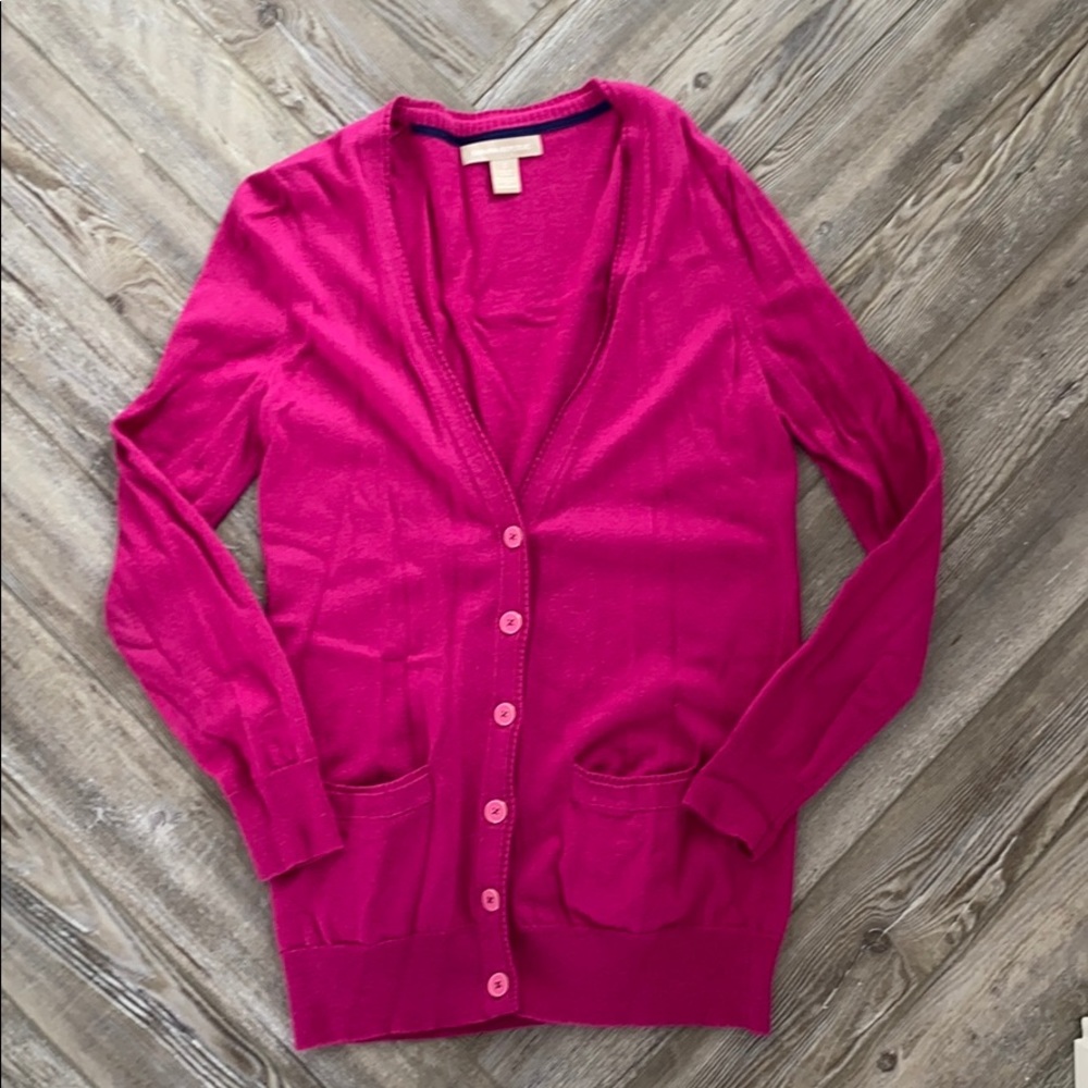 Bright pink cardigan